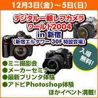 　ヨドバシカメラは、同社初の大型イベント「デジタル一眼レフカメラワールド2004」を東京・新宿エルタワー30階の特設会場で開催する。