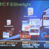 Silverlightの進化。2007年にバージン1.0がリリース、2008年には著作権管理大規模配信などに対応した2.0が登場した