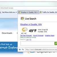 「Web Slice」を使って、シアトルの天気の様子を「お気に入りバー」に登録した例