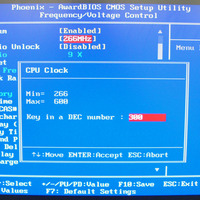 BIOSメニューの「CPU Clock」を266MHzから300MHzに変更