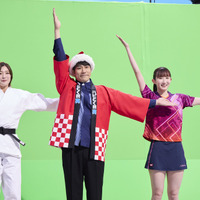 松山ケンイチ、角田夏実、早田ひなが出演するローソンの新TV CM「冬のハピとく祭」篇　メイキング写真