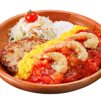角切りトマトとシュリンプのオムバーグディッシュ