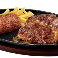 ブロンコおじさんのこだわり炭焼きがんこハンバーグ&炭焼き国産リブロースステーキ価格：300g　3,180円（税込3,498円）