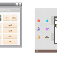 画面イメージ：電卓機能時（左）/ボイスレコーダー機能時（右）