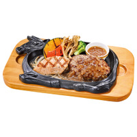 サーモングリル＆手ごねハンバーグ150g　付け合わせ焼き野菜（税込1,694円）