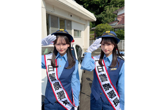 STU48・福田朱里＆原田清花、愛媛県西予警察署で1日警察署長に！白バイにまたがる姿も 画像