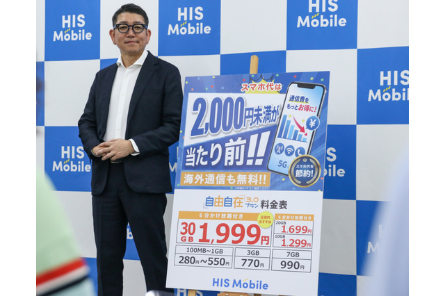 HISモバイル、業界最安水準の格安SIM新プランを発表！30GB＋6分かけ放題で月額1999円 画像