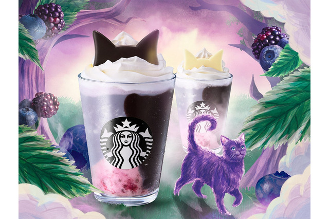 スターバックス、猫耳を飾ったブラックベリーフラペチーノ2種を発売 画像