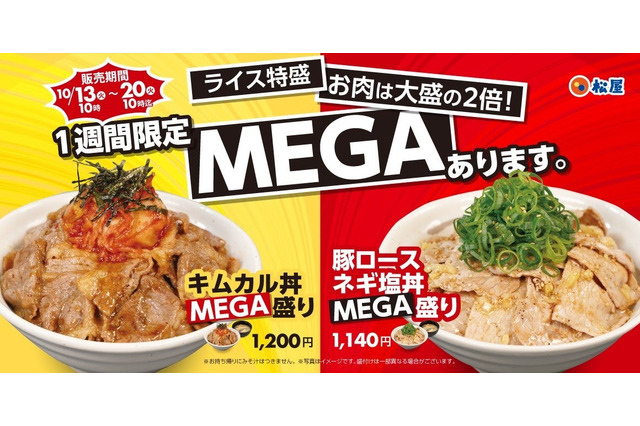 松屋、肉2倍・ライス特盛の「MEGA盛りフェア」を1週間開催 画像