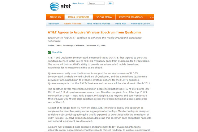 米AT&T、Qualcommの無線周波数帯を19億2500万ドルで取得 画像