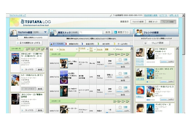「TSUTAYA LOG」、TSUTAYA商品のレンタル・購入履歴をストック……Twitterでの共有も可能 画像