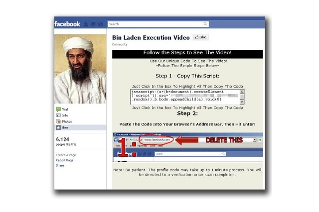 「ウサマ・ビン・ラディン“殺害動画”」の不正スクリプトが、Facebookで流行中？ 画像