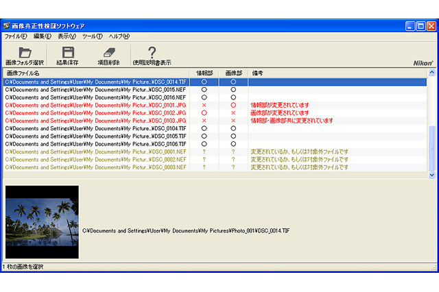 ニコン、「D2Xs」で撮影した写真に加工が施されていないか確認できるソフト 画像