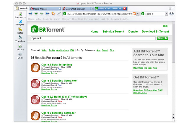 BitTorrentやウィジェットを搭載した「Opera 9」の正式版がリリース 画像