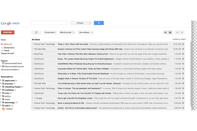 Google Readerがデザインリニューアル、Google+との連携機能も 画像