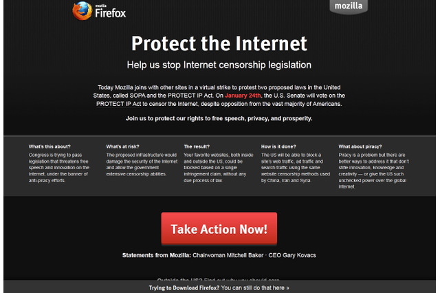 MozillaがSOPA、PIPA法案への抗議活動の結果を発表！36万通のメールを議員に送信 画像
