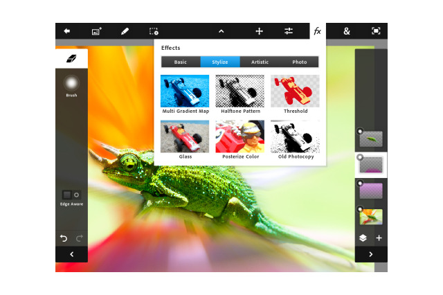 【MWC 2012(Vol.20)】iPad向けのフォトレタッチアプリ「Photoshop Touch」アドビが発表 画像