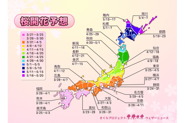 高知や熊本の桜、今週開花へ！……ウェザーニューズ、第三回開花予想発表 画像