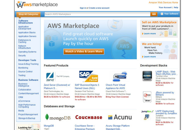 アマゾンウェブサービス、「AWSマーケットプレイス」をオープン……時間単位の課金も可能 画像