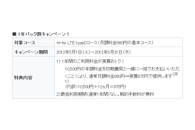 hi-ho、ドコモとイー・モバイルの「LTE」対応コースでキャンペーン実施 画像