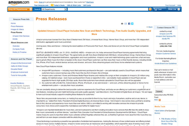 「Amazon Cloud Player」に「Scan and Match」追加……iTunesと同価格で容量10倍 画像