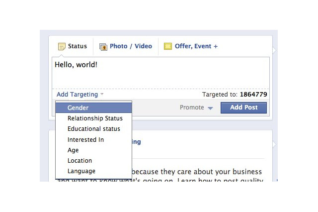 Facebookページ、ターゲットを詳細に絞り込んだ投稿が可能に 画像