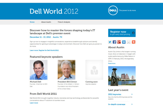 ビル・クリントンとマイケル・デルが基調講演、「Dell World 2012」は12月11日から 画像