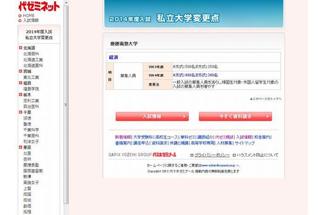【大学受験2014】代ゼミ、私大の入試変更点を発表…早慶など52校 画像