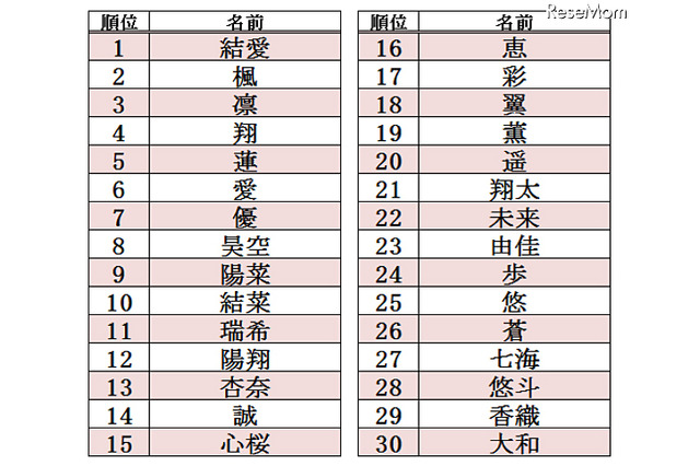 赤ちゃん名づけランキング、2013年上半期 画像