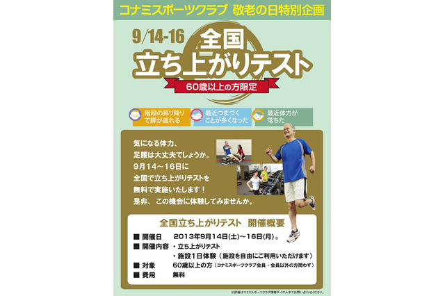 コナミスポーツ&ライフ、敬老の日に合わせて無料のシニア体力測定実施 画像