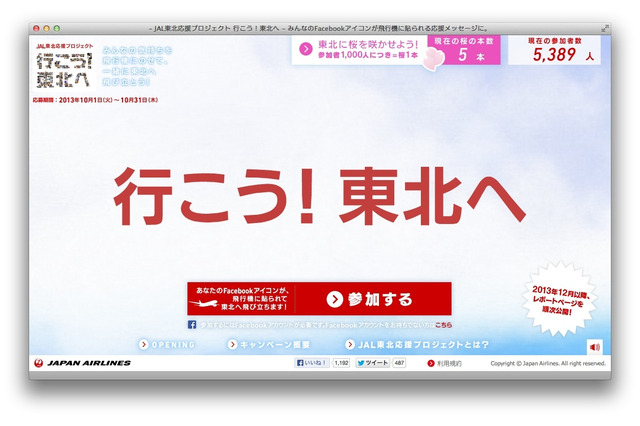 あなたのFacebookアイコンが飛ぶ…JAL「行こう! 東北へ」特別塗装機 画像