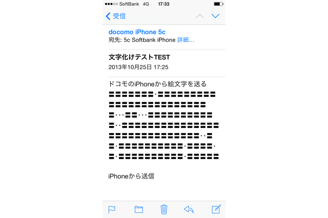 ドコモiPhoneのキャリアメール、絵文字の文字化けを検証した 画像