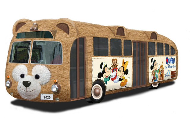 車体も内部もふわふわ! ダッフィーバスが登場 画像