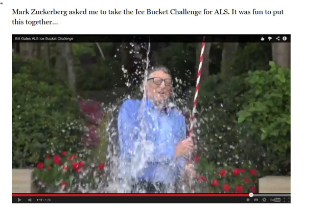 ビル・ゲイツの氷水動画、1400万回以上の再生 画像