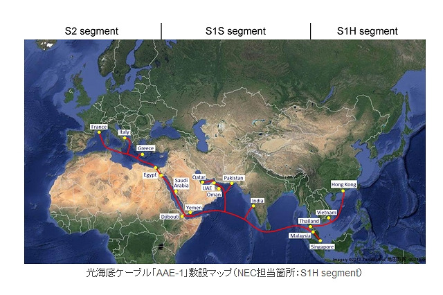 NEC、タイ-香港間の光海底ケーブルシステムを受注……AAE-1に接続 画像