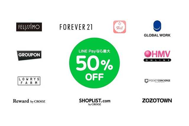 LINE Pay、グルーポン・FOREVER 21などでも利用可能に 画像