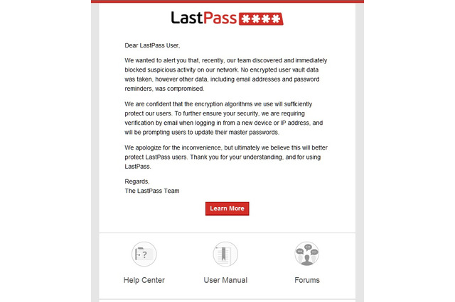 オンラインパスワード管理「LastPass」、外部攻撃で情報流出の可能性 画像