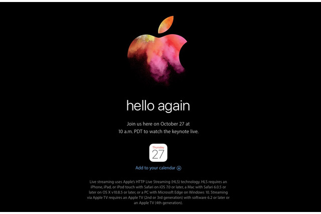 Apple、スペシャルイベント「hello again」を27日に開催すると正式発表 画像