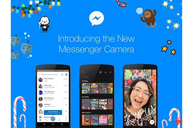 Facebookメッセンジャー、カメラ機能を強化!即座に起動し、ステッカーやフレーム、マスクなどでデコレーションが可能に 画像