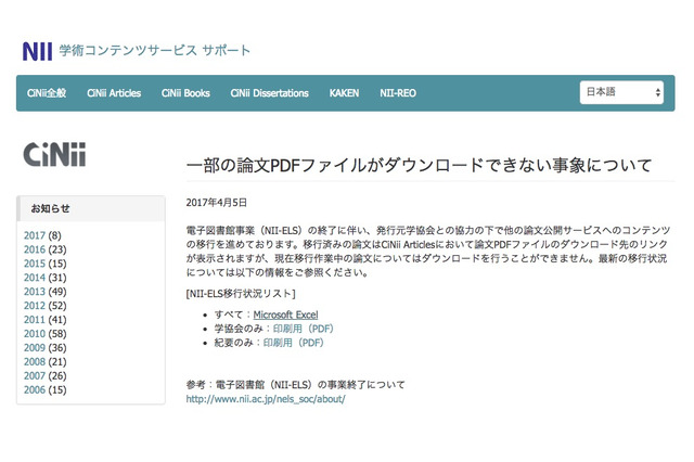 学術情報データベース・CiNii、サービス廃止の噂を否定...一部論文閲覧不可の理由とは? 画像