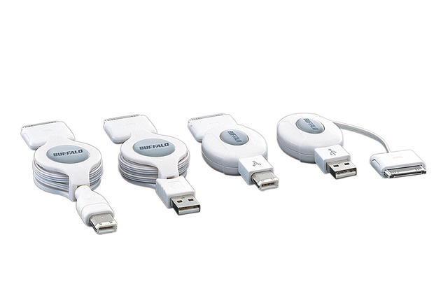 バッファロー、巻き取り機構と充電機能搭載のiPod用接続ケーブルに120cmモデル 画像