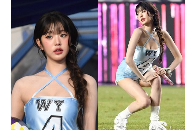 太ももの98％があらわに…IVE・ウォニョン、“密着ミニワンピ”に改良した大胆ユニでサッカーファンを魅了【PHOTO】 画像