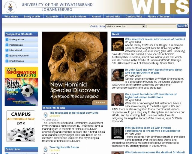 ウィットウォーターズランド大学のサイト（画像）