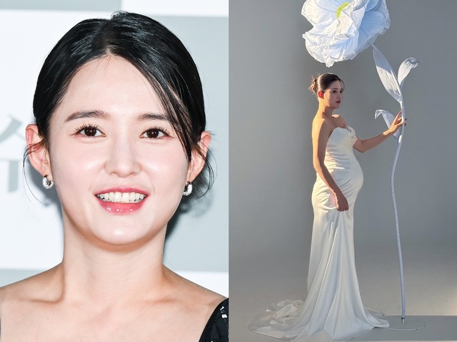 BTS・Vの写真で胎教も話題に…韓国女優、臨月の“Dライン”あらわな純白ドレス姿を公開！