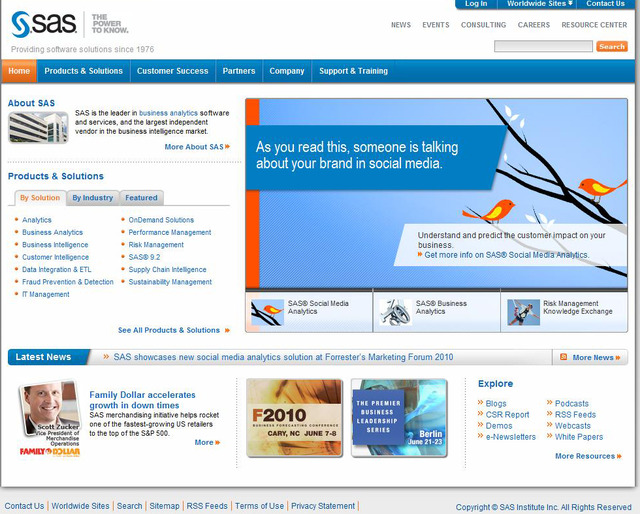 「SAS Institute Inc」サイト（画像）