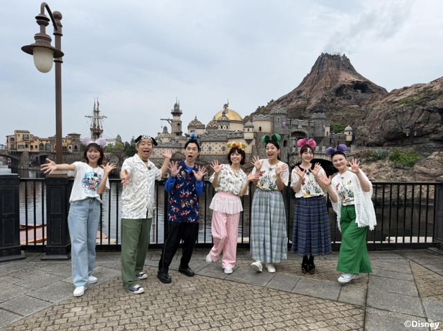 左から）松﨑涼佳アナウンサー、澤部佑、岩井勇気、神田愛花、横澤夏子、花澤香菜、島崎和歌子（c）フジテレビ