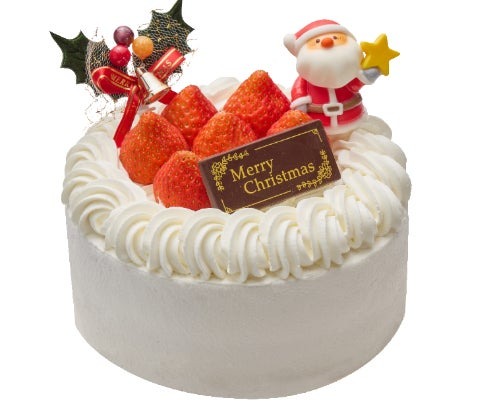 苺を飾った白いクリスマスケーキ