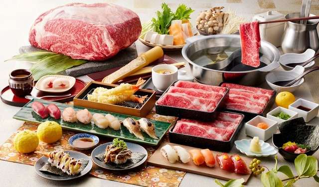 ゆず庵の寿司やしゃぶしゃぶなどの料理