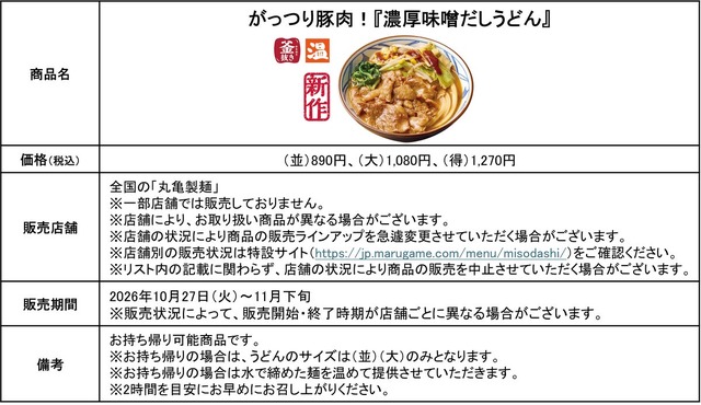 「濃厚味噌だしうどん」の商品概要