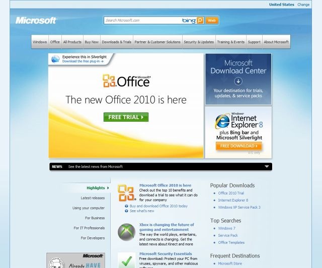 「Microsoft Corp.」サイト（画像）